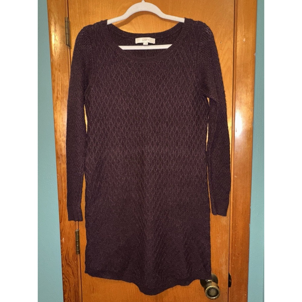 Ann‎ Taylor Loft Cable Knit Sweater Dress Purple Plum Long Sleeved Size L